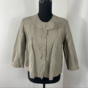 Sandro Crop Pleated 3/4 Sleeve  Button Blazer